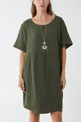 Relaxed Fit Pocket Dress in Khaki
